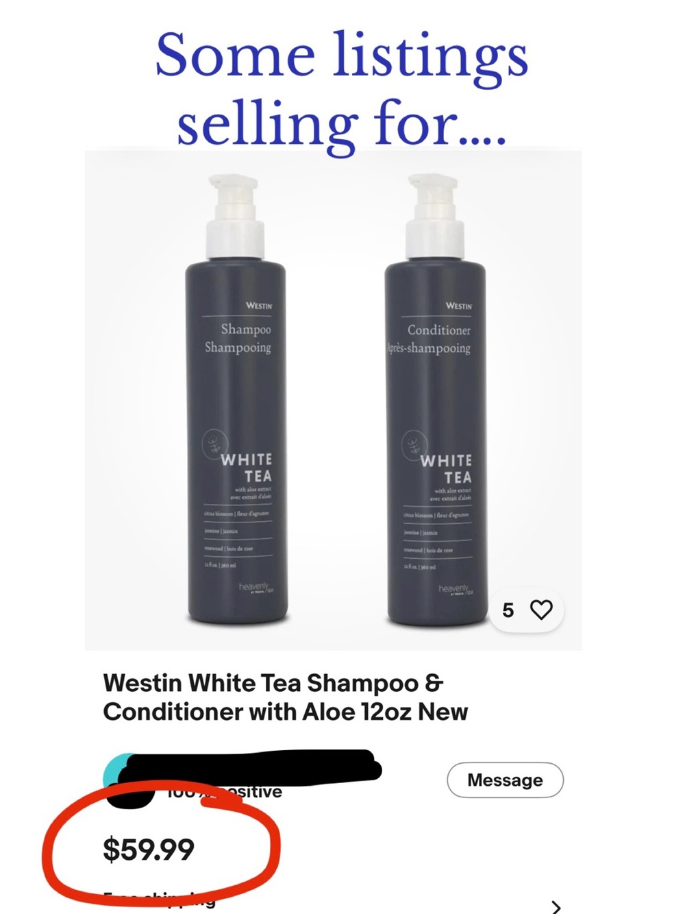 NEW WESTIN WHITE TEA SHAMPOO, CONDITIONER AND SHOWER GEL FULL SIZE SET - Picture 5 of 7